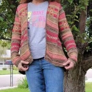 Chaps Vibrant Striped Open Cardigan Cotton/Linen Blend Size L